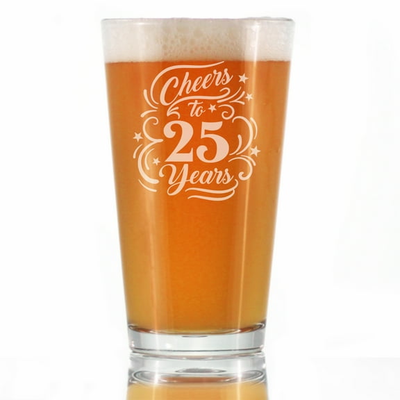 Bevvee Pint Glass 16 oz Cheers 25 Years Anniversary Gifts Beer Glasses