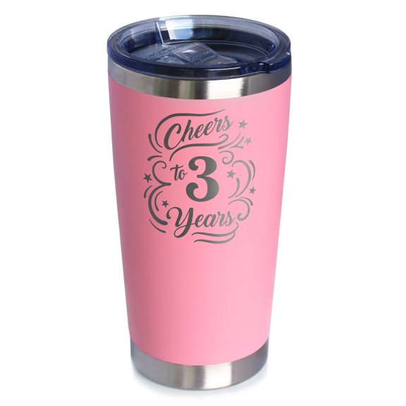 Bevvee Insulated Travel Tumbler 20 oz Cheers 3 Years Gifts for Third Anniversary Celebrations Tumblers