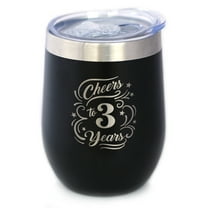Bevvee Insulated Wine Tumbler 12 oz Cheers 3 Years Gifts for Wine Lovers Tumblers