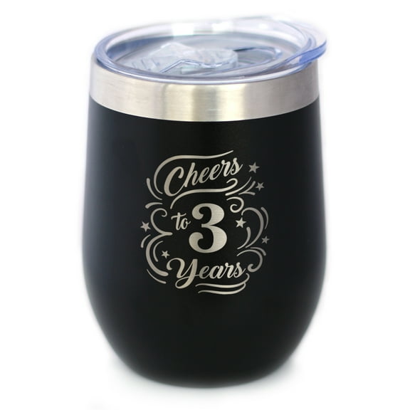 Bevvee Insulated Wine Tumbler 12 oz Cheers 3 Years Gifts for Wine Lovers Tumblers