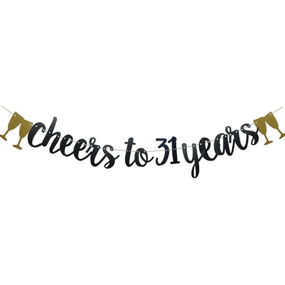 Cheers To 31 Years Banner,Pre-Strung,Black Paper Glitter Party Decorations For 31ST Wedding Anniversary 31 Years Old 31ST Birthday Party Supplies Letters Black