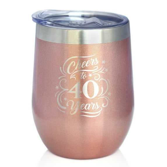 Cheers 40 Years - Insulated Wine Tumbler with Sliding Lid - 40th Anniversary Gifts - Rose Gold 12oz