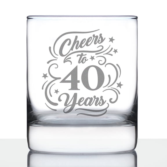 Bevvee Whiskey Rocks Glass 10.25 oz Cheers 40 Years 40th Birthday Gifts Glassware & Drinkware