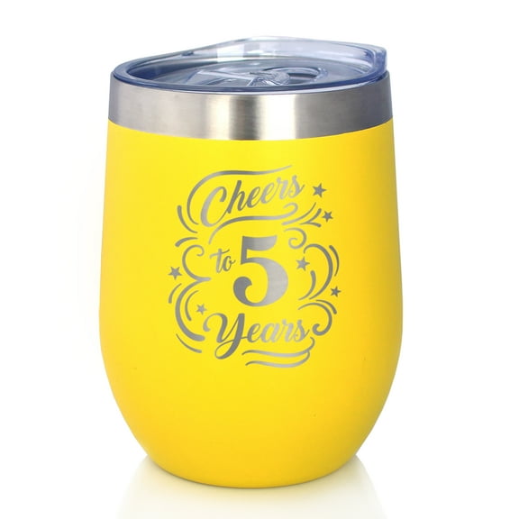 Bevvee Insulated Wine Tumbler 12 oz Cheers 5 Years Gifts for a 5th Anniversary Celebration Tumblers