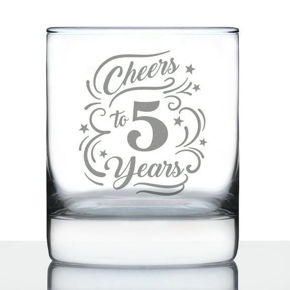 Bevvee Whiskey Rocks Glass 10.25 oz Cheers 5 Years Gifts for Whiskey Lovers Glassware & Drinkware