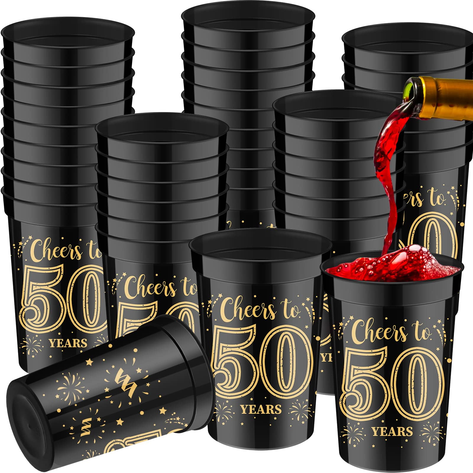 Cheers to 50 60 70 Years Set of 40 Gold and Black Plastic Stadium