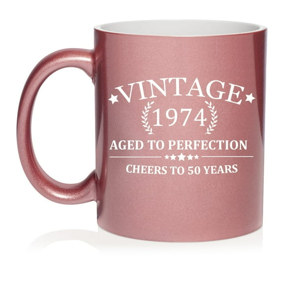 Cheers To 50 Years Vintage 1974 50th Birthday Ceramic Coffee Mug Tea Cup Gift for Her, Him, Men, Women, Mom, Dad, Sister, Brother, Party Favor, Friend, Husband, Wife, Anniversary (11oz Rose Gold)