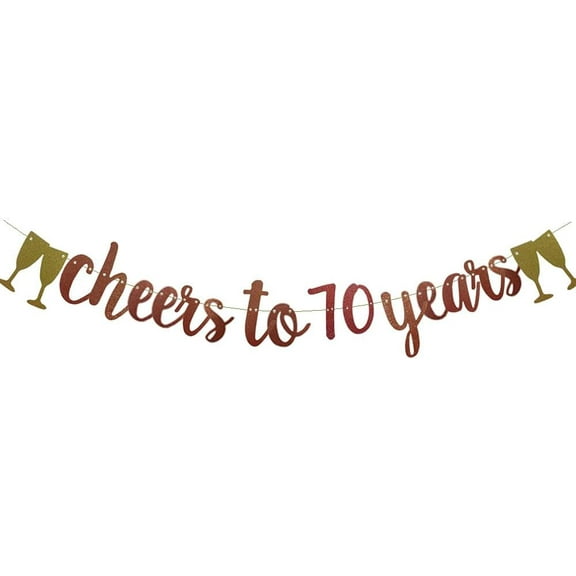Cheers To 70 Years Banner,Pre-Strung, Rose Gold Paper Glitter Party Decorations For 70TH Wedding Anniversary 70 Years Old 70TH Birthday Party Supplies Letters Rose Gold