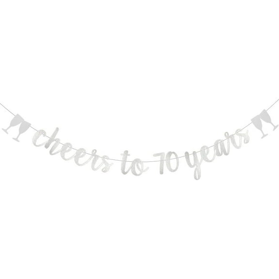 Cheers to 70 Years Banner,Pre-Strung,Silver Paper Glitter Party Decorations for 70TH Wedding Anniversary 70 Years Old 70TH Birthday Party Supplies Letters Silver