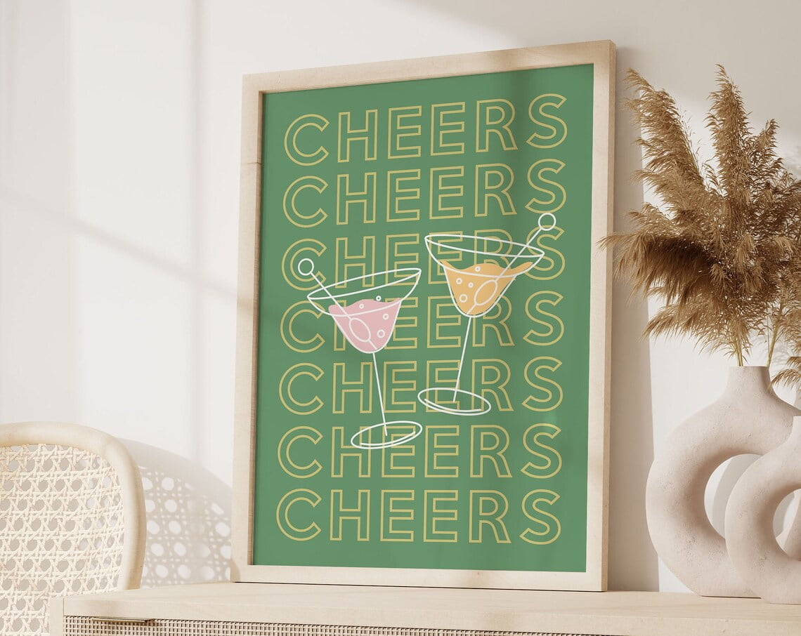 Cheers Art Print, Fine Art Poster, Living Room Wall Art, Typography