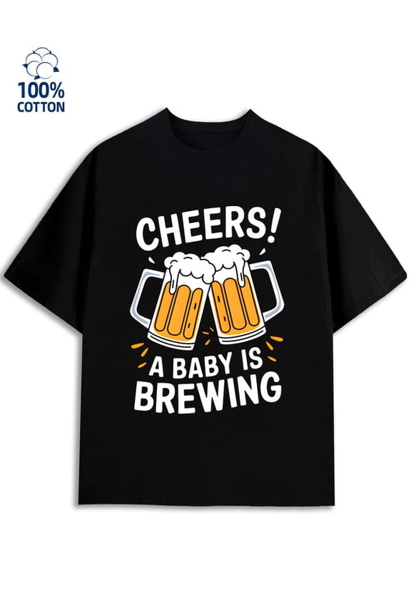 Cheers Baby Brewing mens 180G 100% Cotton black Basic Unisex Shirt Printed tshirts Retro Unisex Shirt Graphic Tee tshirts Fashion Unisex Shirt Graphic Tee tshirts Fashion Unisex Shirt Graphic tshirts