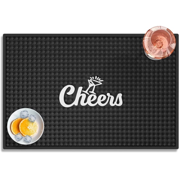 Cheers Bar Mat for Home Bar, Retro Quick-Drying Water-Draining Rubber Mat for Kitchen Bar Countertops, Personalized Custom Cocktail Coffee Bar Mat Spill Mat
