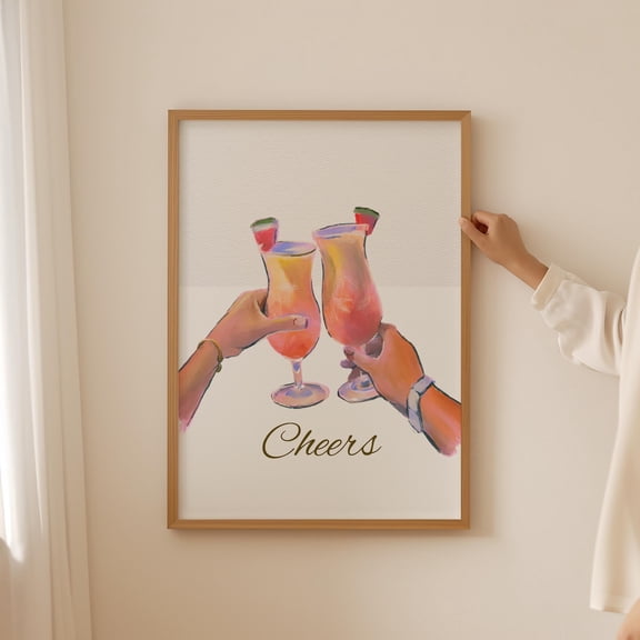 Cheers Bar Menu Poster Retro Kitchen Wall Art Cocktail Decor, Unframed Canvas 8x10in