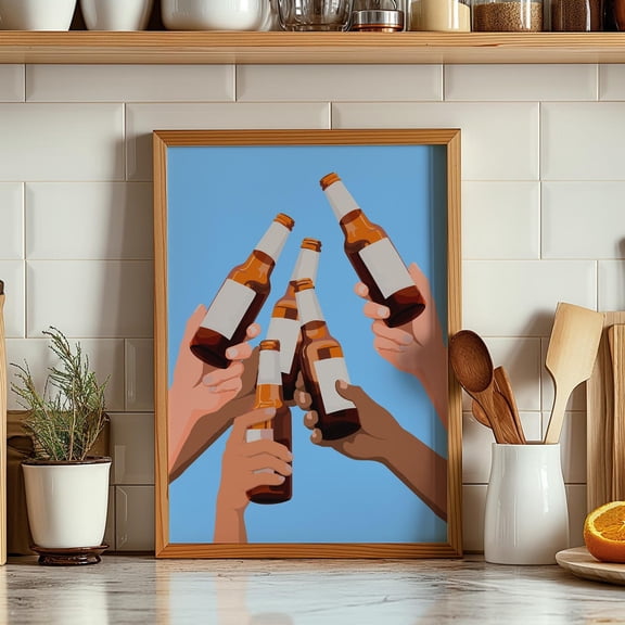 Cheers Beer Toast Print, Bar Cart Decor #3642, Unframed Poster Size 24x36