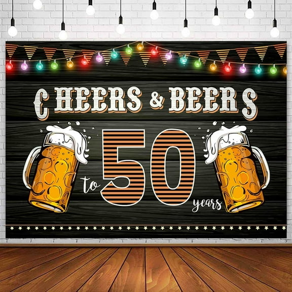 Cheers and Beers to 50 Years Backdrop Vintage Happy 50th Birthday Black Wood Background for Men Age to Perfection 50th Birthday Party Decorations Fifty Years Old Photo Booth Banner