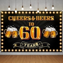 Cheers and Beers to 60 Years Banner Backdrop Happy 60th Birthday Background for Men Women Photography Bday Anniversary Party Sign Decorations Supplies Black and Gold
