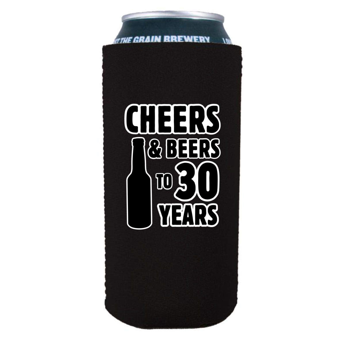Cheers & Beers to 30 Years 16 oz. Can Coolie (Black, 4 Pack)