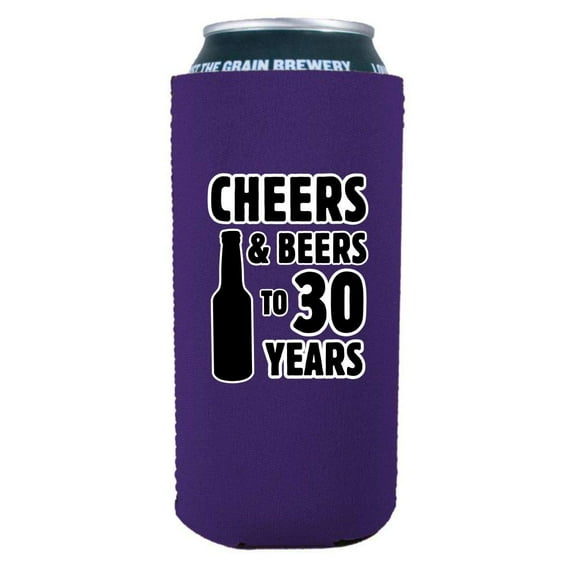 Cheers & Beers to 30 Years 16 oz. Can Coolie (Purple)
