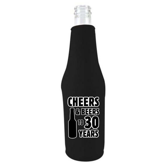 Cheers & Beers to 30 Years Beer Bottle Coolie (Black)