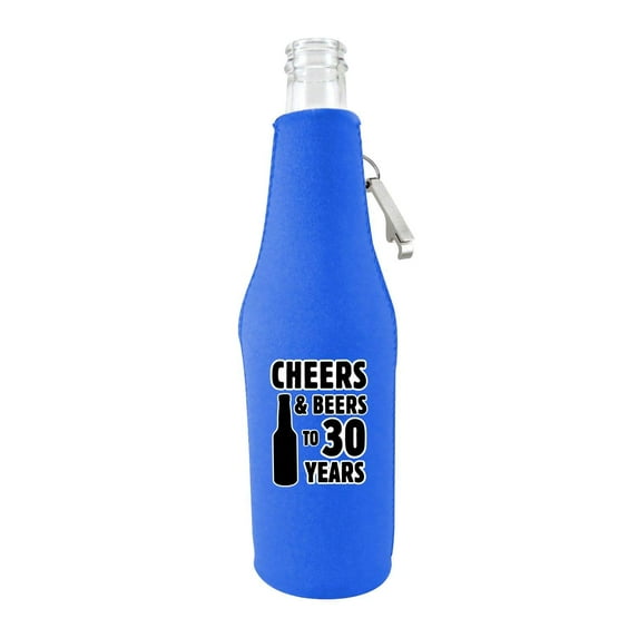 Cheers & Beers to 30 Years Beer Bottle Coolie (Royal With Opener, 2 Pack)