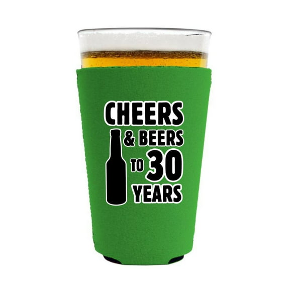 Cheers & Beers to 30 Years Pint Glass Coolie (Bright Green, 2 Pack)