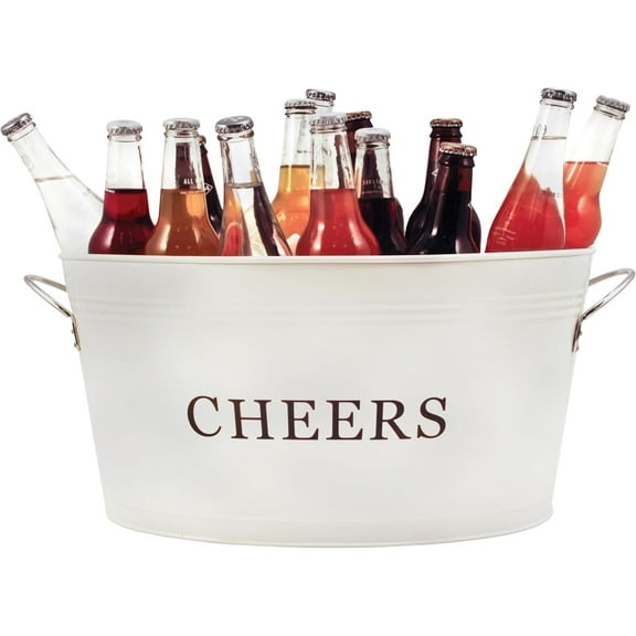 Cheers Bevera Tub, Galvanized Tubs for Entertaining, Drink Buckets Parties, Lar Ice Tub and Gift Basket, Beer Buckets, Cream, 6.3 Gallons Set of 1