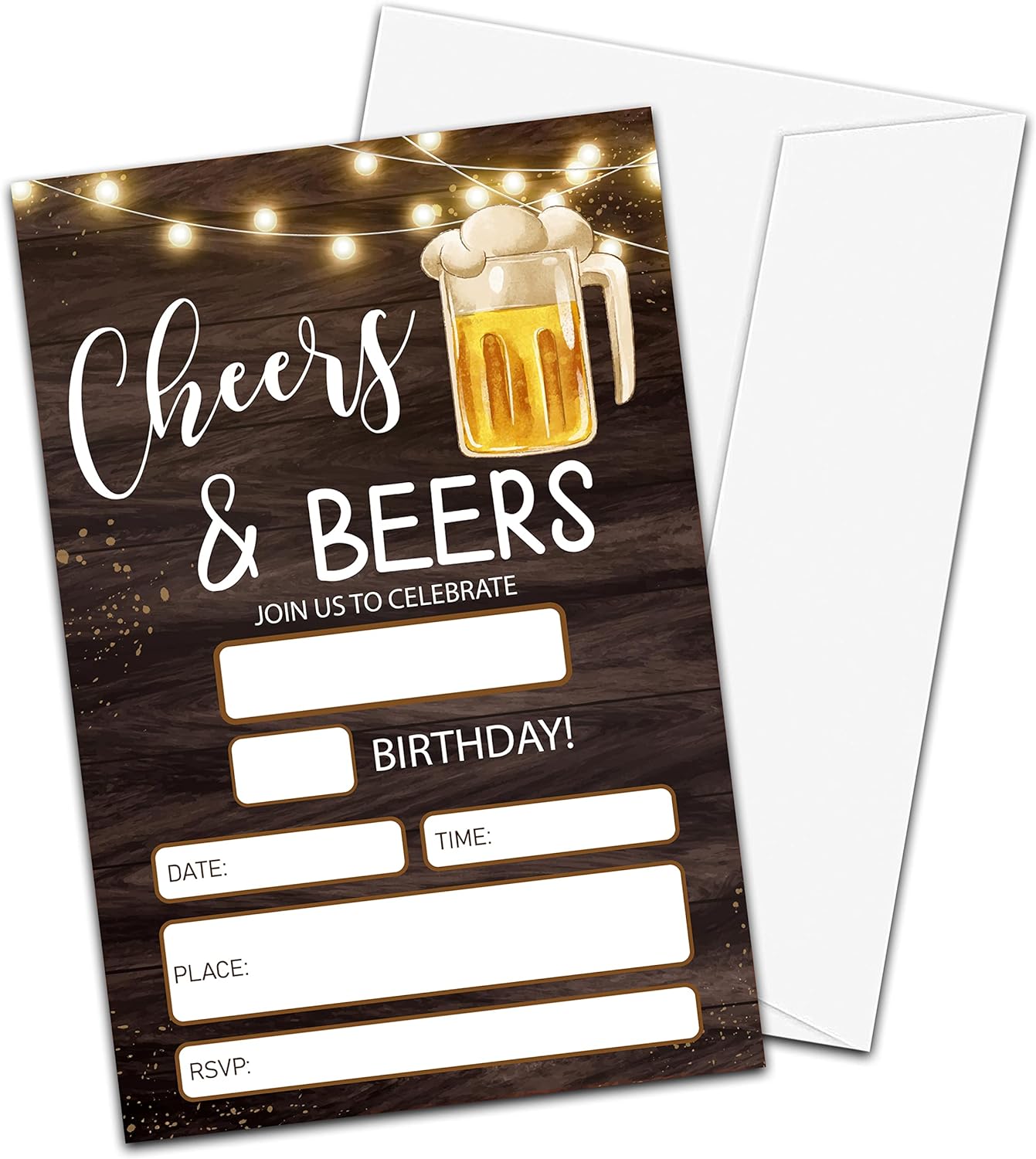 Cheers Birthday Invitations 20Pack with Envelopes, FillIn Style 4x6
