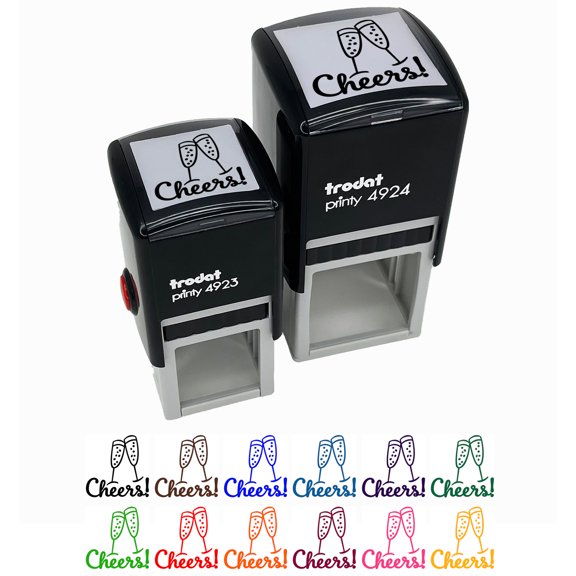 Cheers Champagne Toast Cursive Text Self-Inking Rubber Stamp Ink Stamper - Red Ink - Small 1 Inch