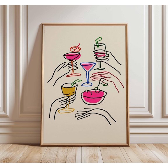 Cheers Cocktail Art Print, Bar Wall Decor, Celebration Gift, Poster Only