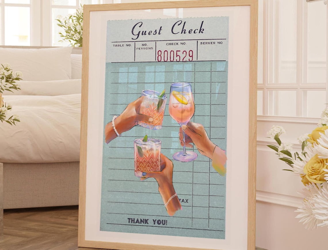 Cheers Cocktail Guest Check Art Print Retro Kitchen Decor, Unframed ...