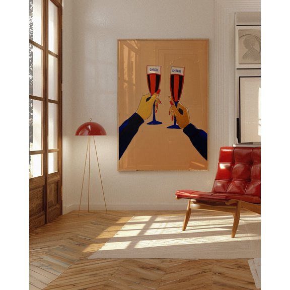 Cheers Cocktail Print Retro 70s Bar Cart Decor, Poster Only