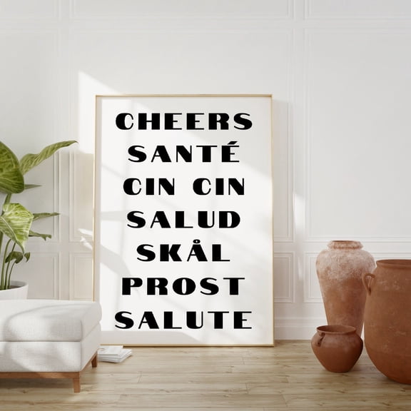 Cheers Cocktail Typography Bar Wall Art, Unframed Paper Print Size 8x12