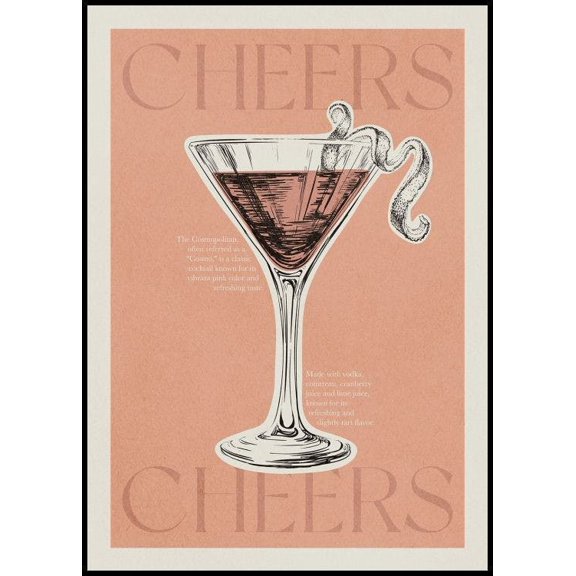 Cheers Cosmopolitan Poster Wall Art, Modern Wall Decor For Living Room Bedroom, 24x36 UNFRAMED