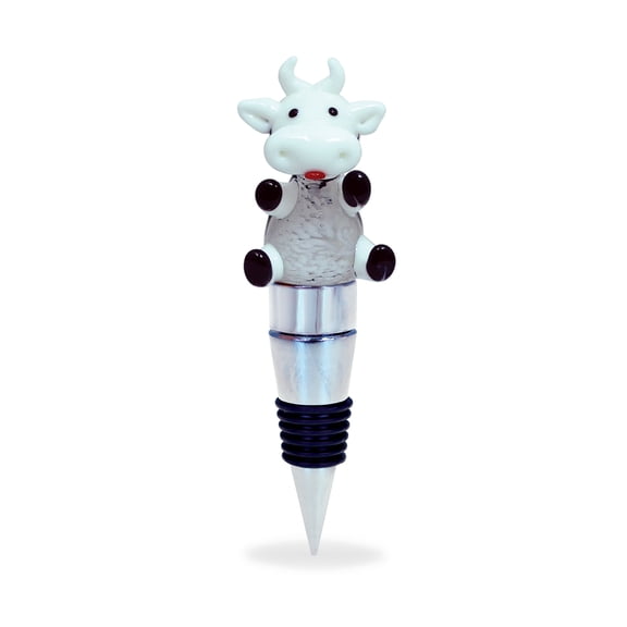 Cheers Cow Glass Wine Stopper with LED Changing Lights - Multi Color LED Lights Wine Bottle Stopper, Farm Life Animal Cow Wine Stopper, Decorative Wine Bottle Stopper, Cute Wine Stopper Accessory
