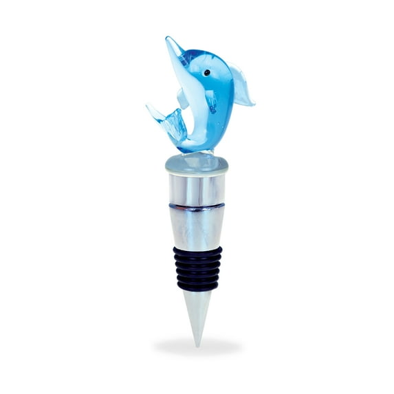 Cheers Dolphin Glass Wine Stopper With LED Changing Lights – Elegant Multi Color LED Lights Wine Bottle Stopper, Reusable Ocean Life Animal Bottle Topper Plug Sealer, Home Decor & Bar Tool Accessory