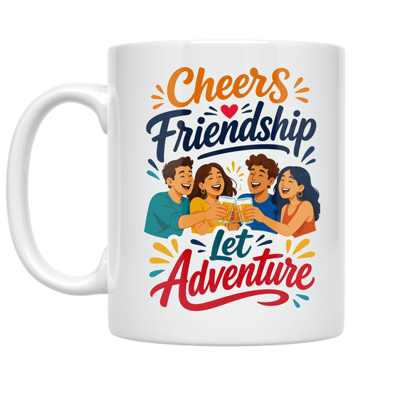 Cheers Friendship Let Adventure - Friendship Enthusiast - 11 oz Ceramic Coffee Mug
