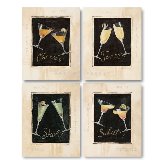 Cheers! Fun, Retro Margarita, Side Car, Manhattan and Champagne; Four 11X14 Poster Prints