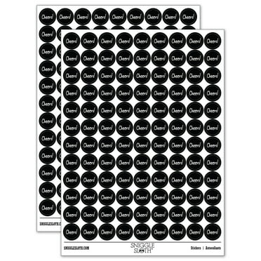 Cheers Fun Text 200+ Round Stickers - Black - Gloss Finish - 0.50" Size