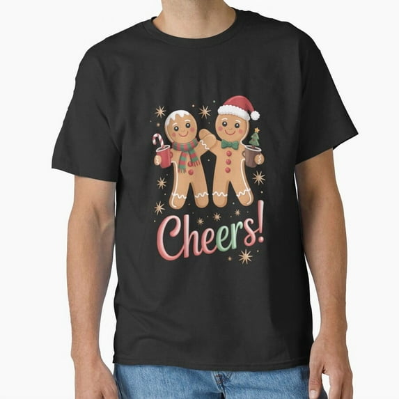 Cheers Gingerbread Hot Chocolate Coffee Christmas Baking Graphic Unisex T-Shirt, for men & women, up to size 5XL