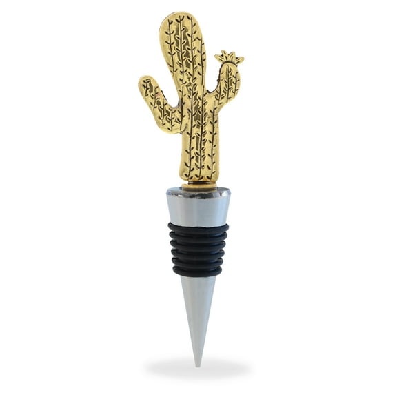Cheers Gold Metal Cactus Wine Stopper - Elegant Succulent Wine Bottle Stopper, Cute Cactus Champagne Stopper, Airtight Leak Proof Decorative Wine Bottle Stopper, Gold Cactus Bottle Stopper Gift