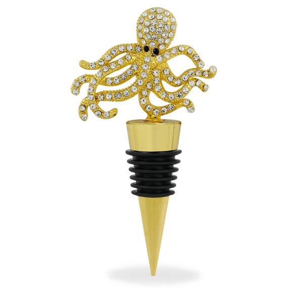Cheers Gold Octopus Wine Bottle Stopper with Rhinestone Crystals - Cute Sparkling Ocean Animal Seal Topper For Wine Bottles, Unique Bar Gifts for Women and Men