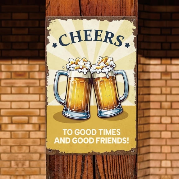 Cheers to Good Times And Good Friends Gifts Vintage Bar Sign or Man Cave Decor – 12x8″ Metal Beer Signs Wall Decorations for Home Bar/Cafe/Basement/Garage/Mancave