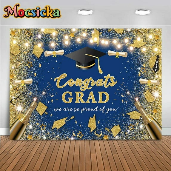 Cheers Graduation Backdrop Photography Black Bachelor Cap Gold Balloon Background Decor Student Portrait Photo Studio Backdrops