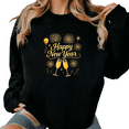 thumbnail image 1 of Cheers Happy New Year Theme Gold Letter Graphic Tee T Shirt Casual Tops Round-neck long-sleeved Black S-3XL, 1 of 6