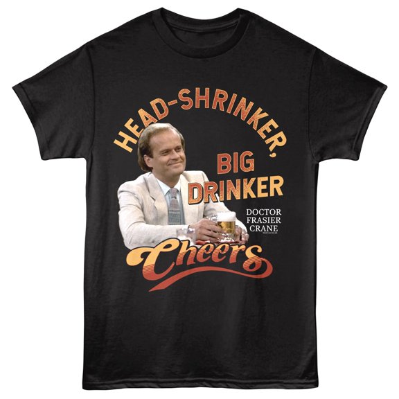 Cheers Head Shrinker Big Drinker Men's T Shirt (Black, AdultL)