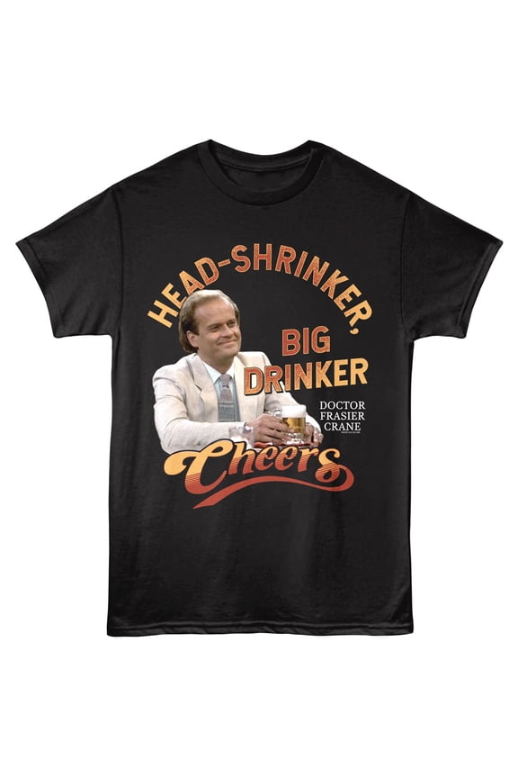 Cheers Head Shrinker Big Drinker Men's T Shirt (Black, Big&Tall3XLT)