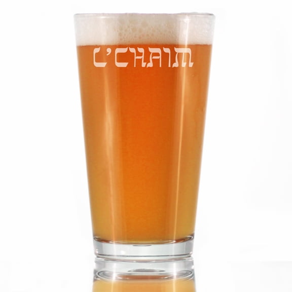 Bevvee Pint Glass 16 oz Cheers Hebrew Lchaim Gifts for Beer Enthusiasts Beer Glasses