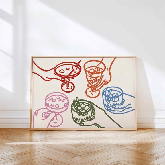 Cheers Horizontal Colorful Cocktail Print, Unframed Paper Print Size 12x18