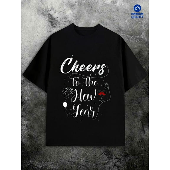 Cheers New Year print graphic t shirts for men limited edition graphic pack black Stylish summer outerwear Fashionable summer T-shirt, machine washable, fun and playful, cool T-shirt, funny T-shirt,