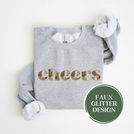 Cheers New Years Sweatshirt, Retro Font Top, Faux Glitter Shirt, Party Outfit, 2024 Celebration